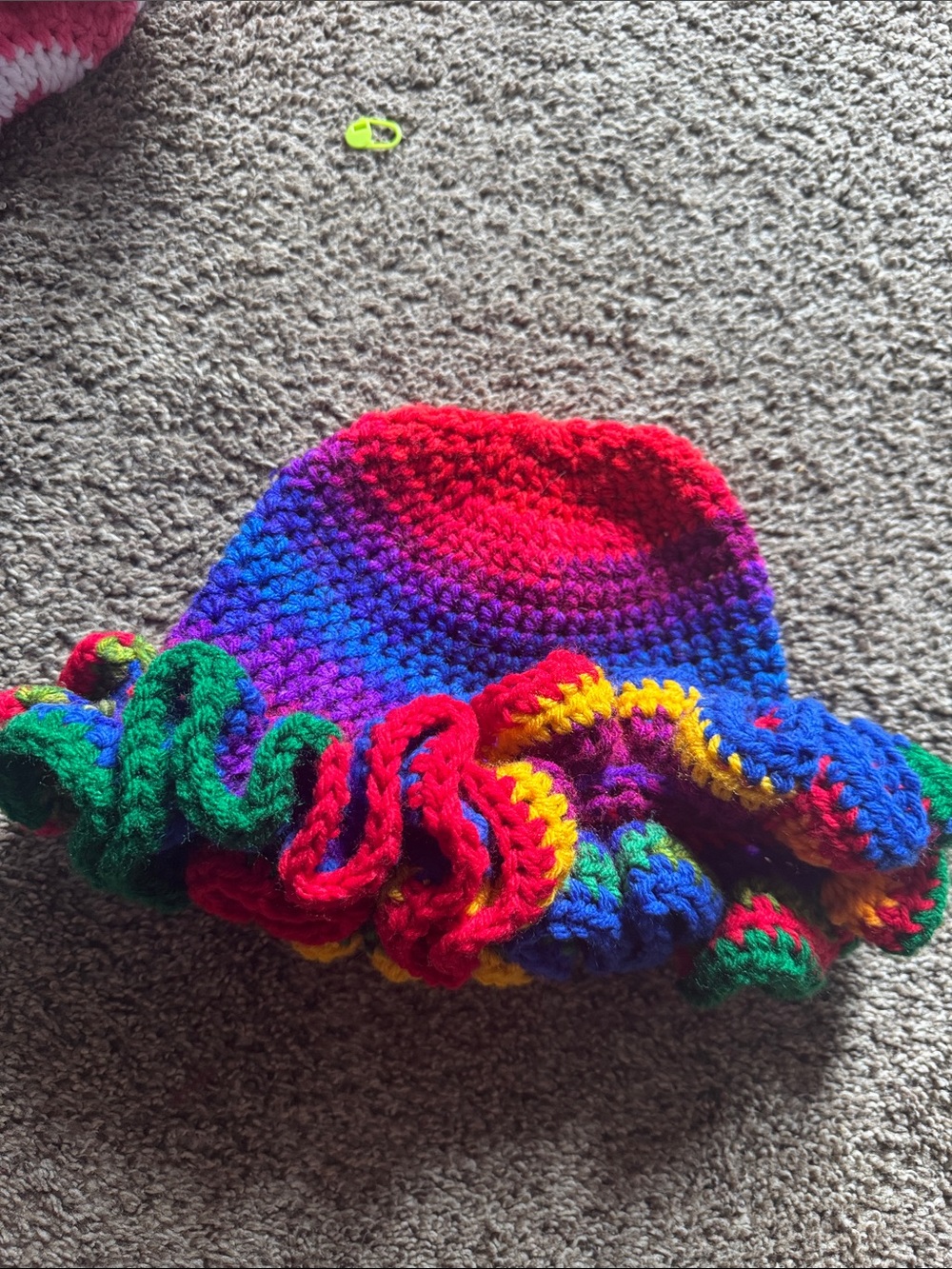 Kids Rainbow Crochet Ruffle Hat - Multicolor